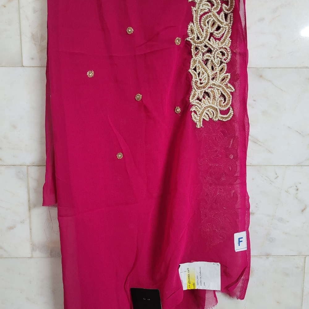 Hot Pink Saree with Pearls Work - Picture 13 of 14